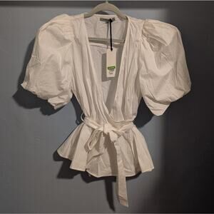 Basement Abella Cream Tie Front Peplum Blouse